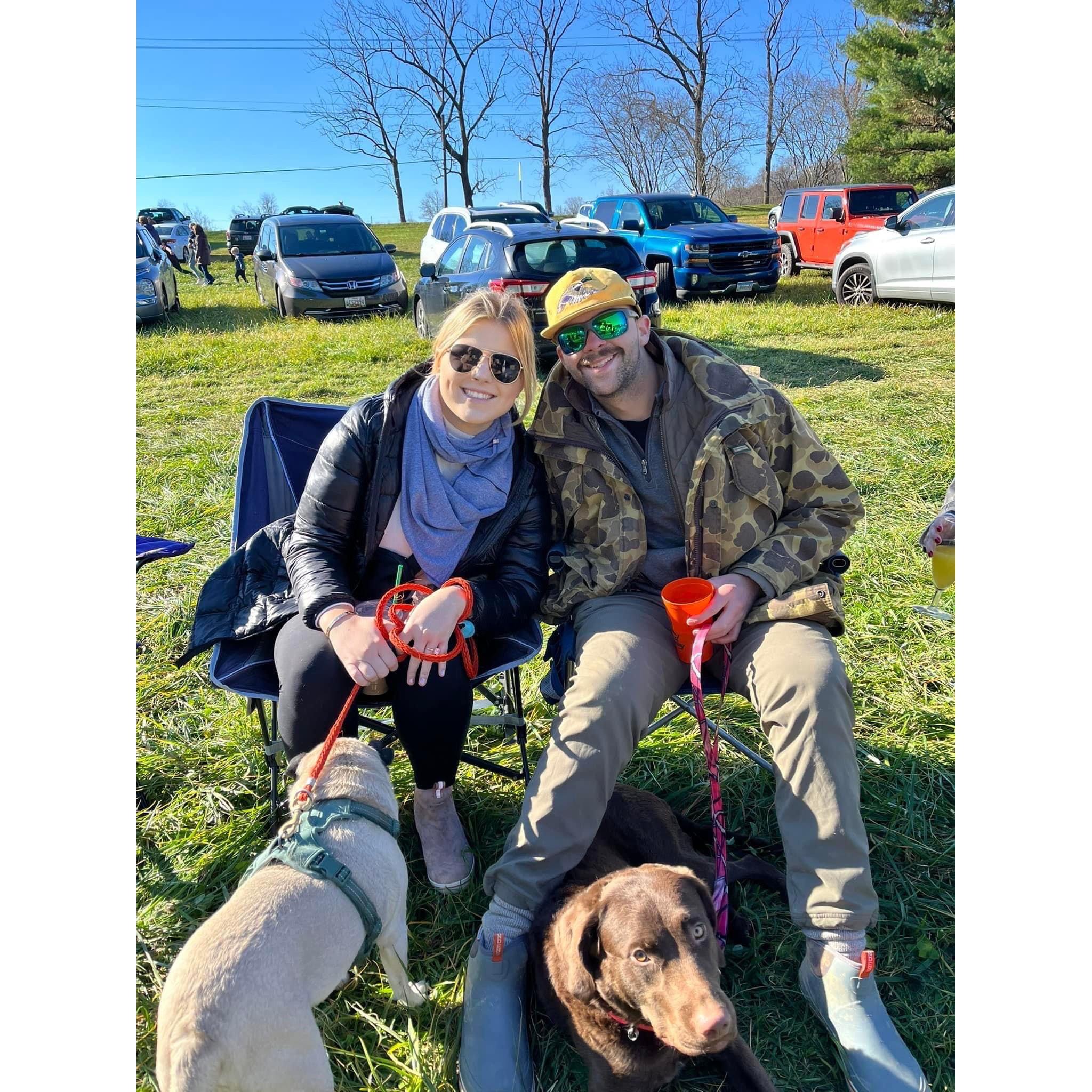 Us on Thanksgiving at The Blessing of the Hounds- with Bob and Dolly