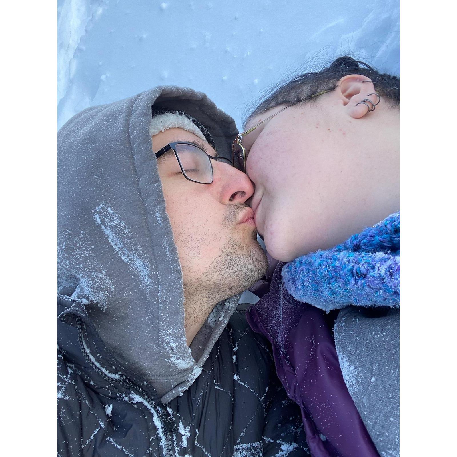 Our first snow together. One of the first pictures they took together and probably one of Omega's favorites!