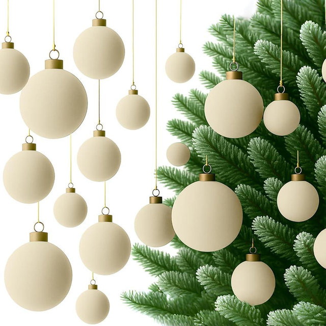 Foilswirl 36 Pcs Cream White Velvet Christmas Balls Bulk - 2.36", 2.76", 3.15" Flocked Christmas Tree Ball Ornaments Hanging Decoration for Xmas Tree, Wreath, Home or Party Decorations