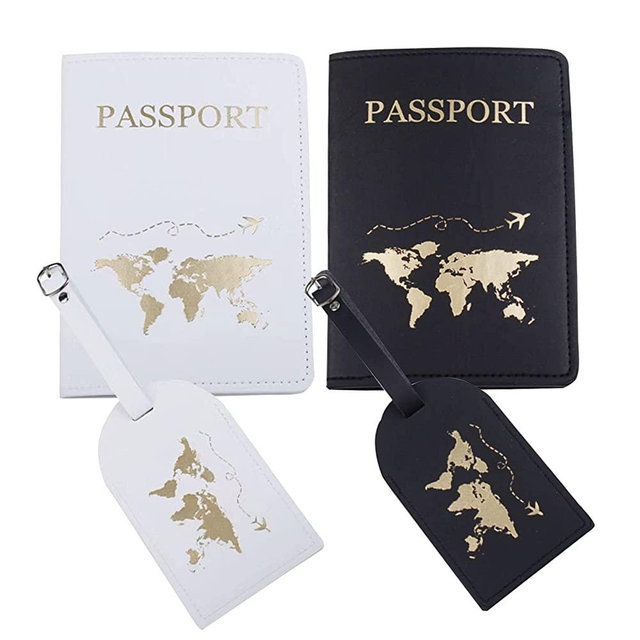 Snogisa Mr and mrs Honeymoon Passport Wallets Travel Holder Set, Couple Travel Luggage Tags Passport Cover - cute map pattern for Wedding Bridal Shower Gift