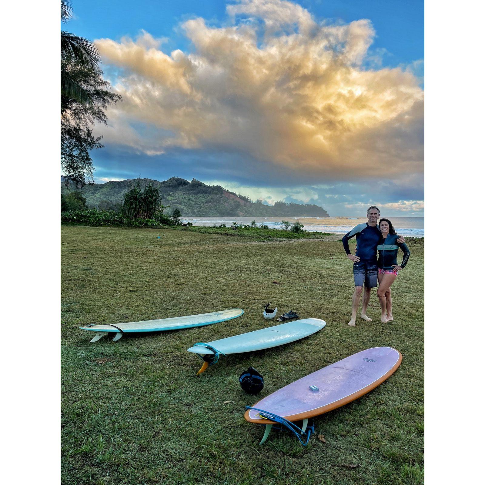 Early morning surfing at our 2nd home in Kauai