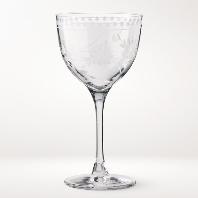 Vintage Etched Nick & Nora Glasses, Set of 4