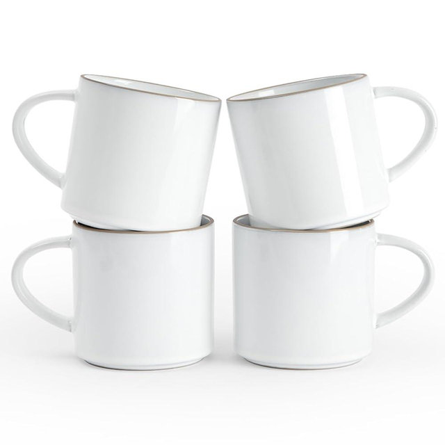 famiware Nature Coffee Mugs Set of 4, 14 oz Coffee Mug Set, Coffee Cups with Handle for Coffee, Tea, Cocoa and Milk, Microwave and Dishwasher Safe, Snowy White