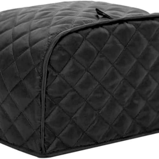 4 slice Toaster Cover, Polyester Fabric Quilted Four Slice Toaster Appliance Dust-proof Cover For Kitchen Small Appliance Dust Cover and Fingerprint Protection (Black)