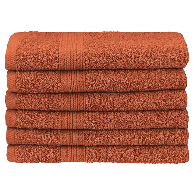 SUPERIOR Eco-Friendly 6-Piece Hand Towel Set, 100% Ring-Spun Cotton, Copper