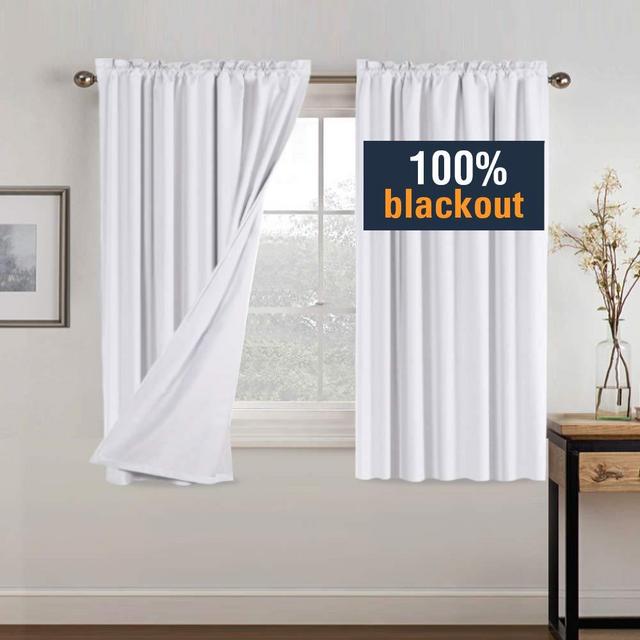 H.VERSAILTEX 100% Blackout Curtains for Bedroom Window Treatment Curtain Thermal Insulated Curtains for Living Room Rod Pocket Drapes White Backing, 2 Bonus Tie-Backs, 2 Panels, 52 x 63 Inch, White