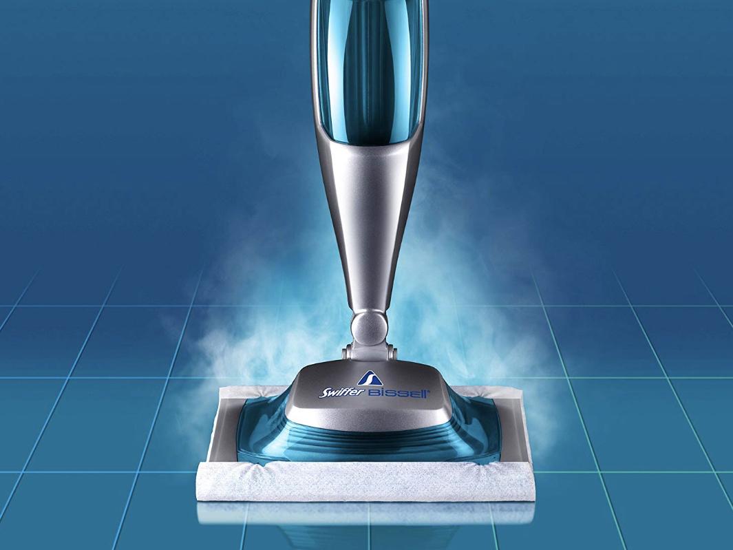 Swiffer and Bissel SteamBoost Mop for Floor Mopping and Cleaning Starter Kit, All Purpose Cleaning Product, Includes: 1 Steam Mop, 2 Steam Mopping Pads