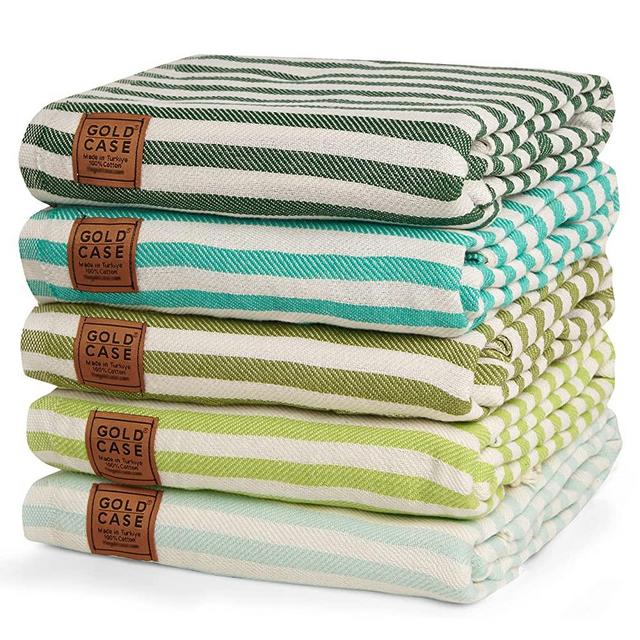 GOLD CASE Turkish Beach Towel MYRA Series - Set of 5 - XXL Oversized 71x40 inches -100% Cotton Bath Towels - Super Soft - Quick Dry Lightweight Sand Free Turkish Towel (Greens)