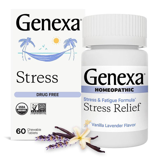 Genexa Stress for Adults | Anxiety & Irritability Relief | Fatigue Remedy | Natural Vanilla & Lavender Flavor | Gluten Free & Non-GMO | Homeopathic Remedy Made Clean | 60 Chewable Tablets​