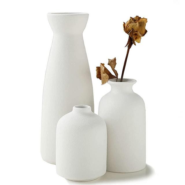 KIOXOHO White Ceramic vase Set-3 Small Flower vase,Modern Rustic Farmhouse,Decorative vase for Pampas Grass&Dried Flowers,idea Shelf ,Table,Bookshelf Decor
