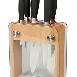 Mercer Culinary Genesis 6-Piece Forged Knife Block Set, Wood Block with Tempered Glass