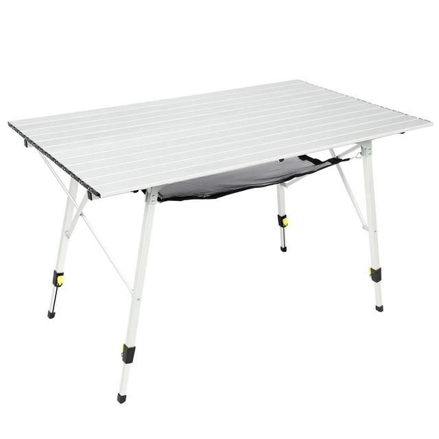 PORTAL Camping Table Foldable Portable with Adjustable Legs, Aluminum Folding Table Roll Up Table with Carrying Bag for Outdoor, Beach, Picnic, Backyards, BBQ and Party, Silver