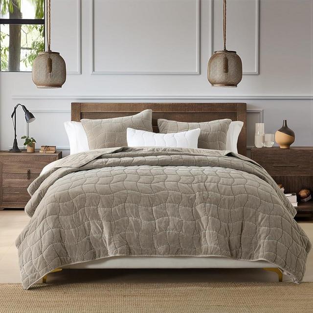 HORIMOTE HOME Cotton Quilt King, Taupe Stone-Washed Velvet Comforter 3-Pieces Oversized King Cotton Quilt with 2 Pillow Shams, Cozy Soft King Quilt Bedding Set Coverlet for All Season