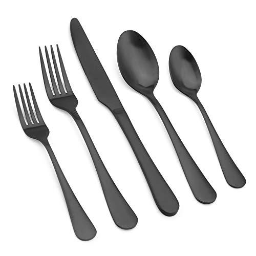 Vanys Matte Black Silverware Set, 20-Piece Stainless Steel kitchen Utensil Flatware Set Service for 4, Satin Finish Cutlery Set for Home Restaurant Wedding Party, Dishwasher Safe