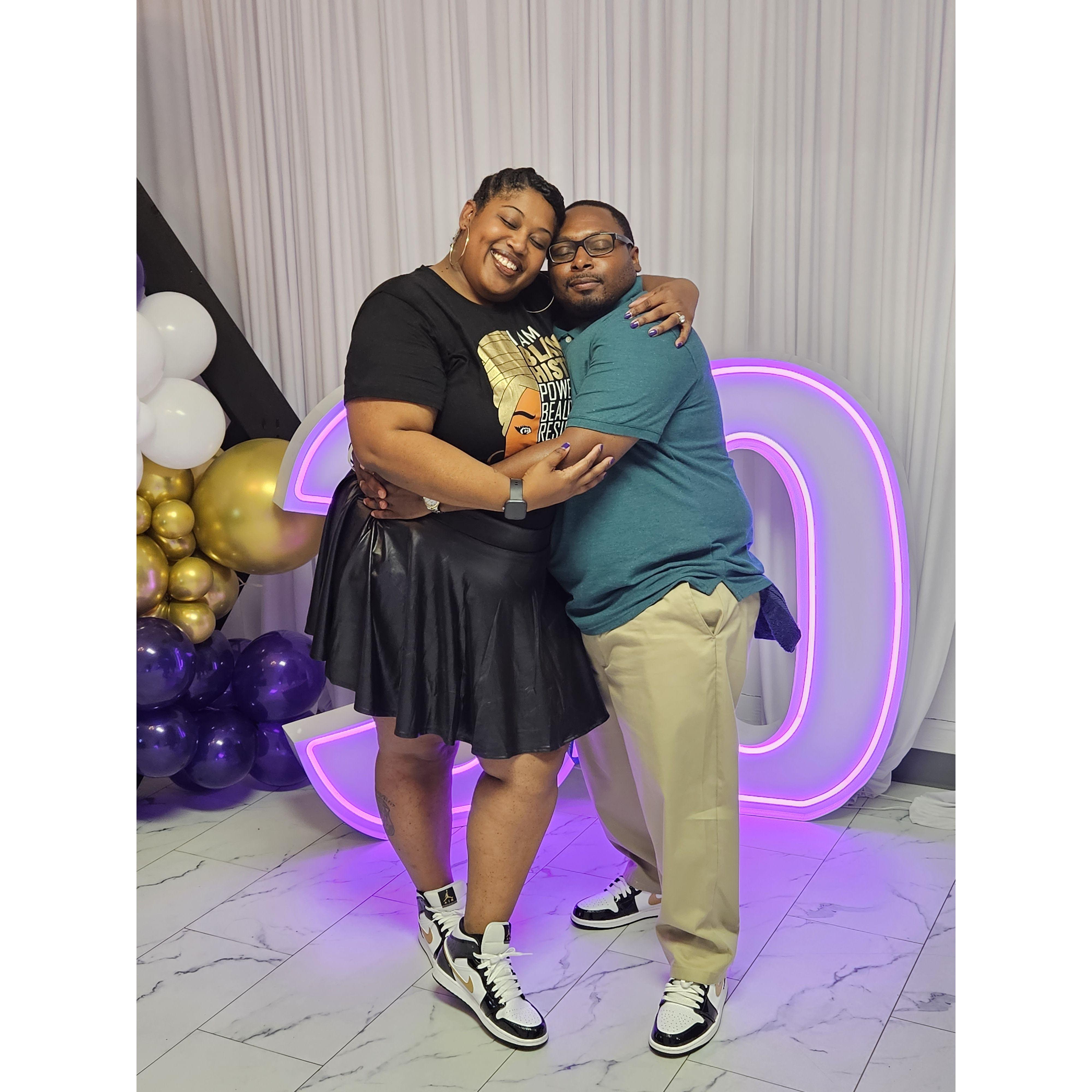 Bria and Terrance at Bria's sister's 30th Birthday sneakerball in October 2024! Fun Fact: Bria and Terrance wear the same size shoe!