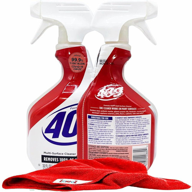 Multi Surface Cleaner Spray, 2 Pack Original Fresh Scent, All Purpose Cleaner and Degreaser, Kitchen and Bathroom Cleaner, 32 oz. Each Plus Zompo-Z Microfiber Cleaning Cloth
