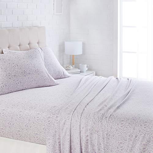 AmazonBasics Lightweight Super Soft Easy Care Microfiber Sheet Set with 16" Deep Pockets - Queen, Lavender Paisley