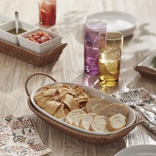 Willow & White Divided Server with Rattan Tray
