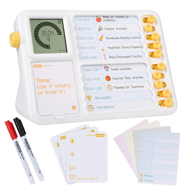 Visual Timer for Kids with Planning Board, ADHD Timer for Kids, Daily Chore Board-Checklist for Autism, Increase Self-Regulation, Silence Timer for Home School