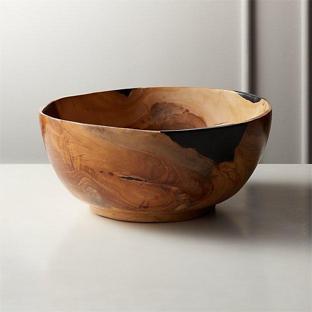 Still Teak Wood and Black Resin Bowl