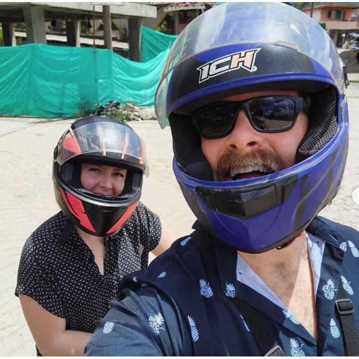 Renting helmets.