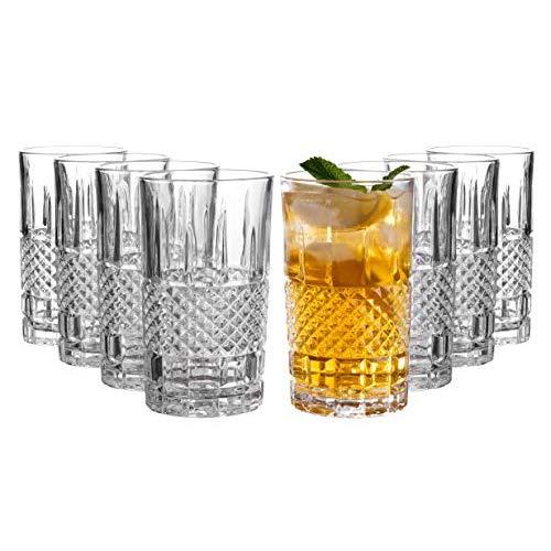 Castlecombe Tall Highball Glasses Set of 8, 12 Ounce Cups, Textured Designer Glassware for Drinking Water, Beer, or Soda, Trendy and Elegant Dishware, Dishwasher Safe