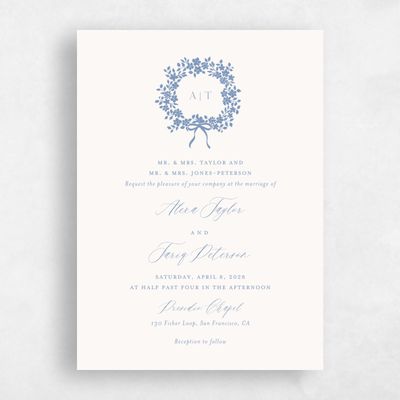 Blue Floral Wedding Invitation - Tiglio Portrait