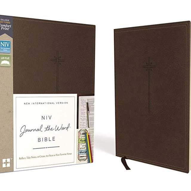 NIV, Journal the Word Bible, Leathersoft, Brown, Red Letter Edition, Comfort Print: Reflect, Take Notes, or Create Art Next to Your Favorite Verses