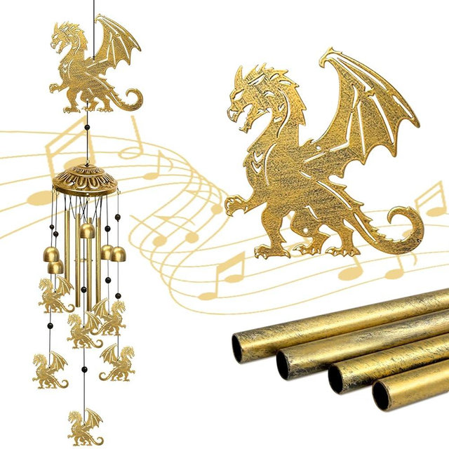 Dragon Wind Chimes for Outside - Indoors Metal Windchime S Hook Inspirational Wall Patio Garden Porch Yard Art Party Home Decor, Unique Housewarming Memorial Festival Gifts for Men/Women/Dad/Grandpa