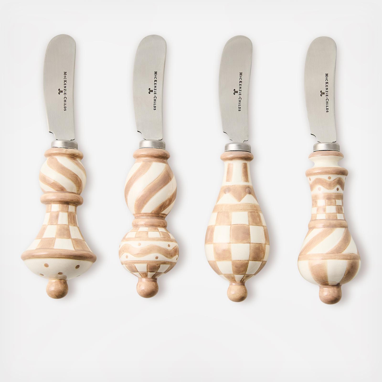 MacKenzie-Childs, Mocha Check Party Spreader, Set of 4 | Zola