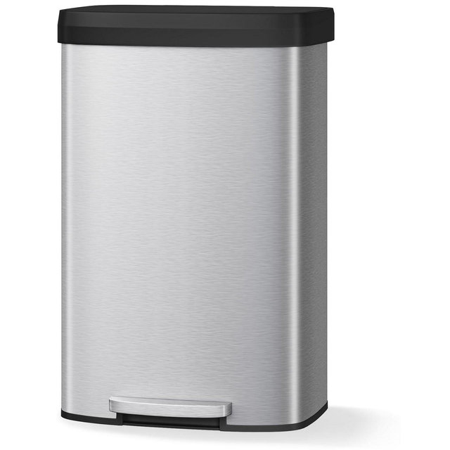 21 Gal / 80L Metal Trash Can with Lid, Large Garbage Can for Kitchen, Rustproof Step-on Trash Bin with Liner Rim, Soft Close Plastic Lid, Silver