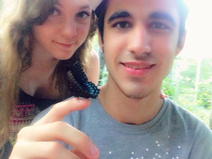 we went hiking in Alabama and were surrounded by a ton of blue butterflies they landed all over us to pose perfectly for pictures it was an incredible sight and one of our favorite memories
