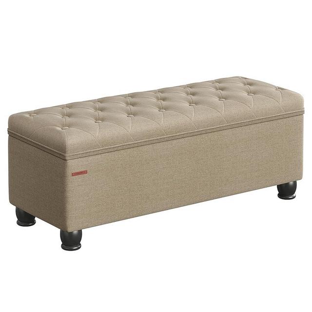 SONGMICS Storage Ottoman, Storage Bench, Tufted Entryway Bedroom Bench, 17.7 x 46.5 x 17.7 Inches, Hinges Easy Lid Operation, Wooden Legs, Linen-Look Cover, Loads 330 lb, Camel Brown ULOM070K01
