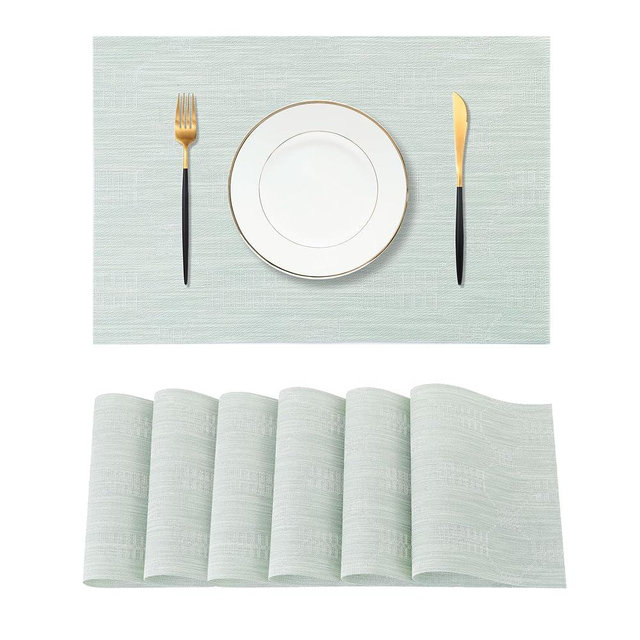 Leetaltree Mint Cream Placemats Set of 6 - Heat Resistant Non-Slip Place mats for Dining Table, Washable Durable PVC Vinyl Woven Table Mats（Mint Cream, 6）