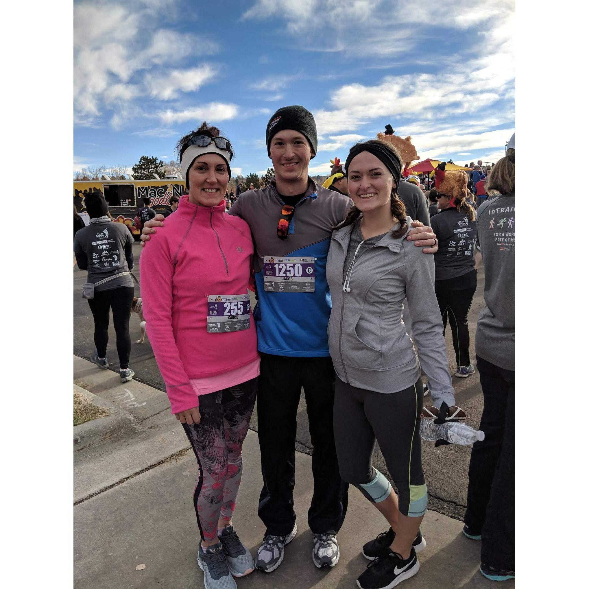 Mallory's mom (Carrie,) brother (Jake), and Mallory running the annual turkey trot. Which Wyatt thinks is a travesty... "who runs on Thanksgiving?!"