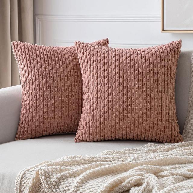 MIULEE Throw Pillow Covers Soft Corduroy Decorative Set of 2 Boho Striped Pillow Covers Pillowcases Farmhouse Home Decor for Couch Bed Sofa Living Room 24x24 Inch Blush Pink