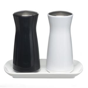 Salt and Pepper Shakers - Novelty Design Gravity Salt n Pepper Shaker Set, Stylish Ceramic Base, Premium Stainless Steel Top, ABS Body, Great Housewarming Kitchen Gift Idea (S&P Gravity Shakers)