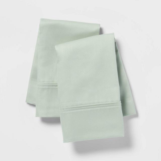 Standard 400 Thread Count Solid Performance Pillowcase Set Silver Green - Threshold™