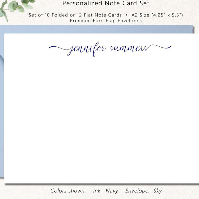 Note Cards for Women, Set of 12 Flat or 10 Folded Notecards, Personalized Stationery, Customized Stationery, Cute Note Cards, PRETTY SWASH