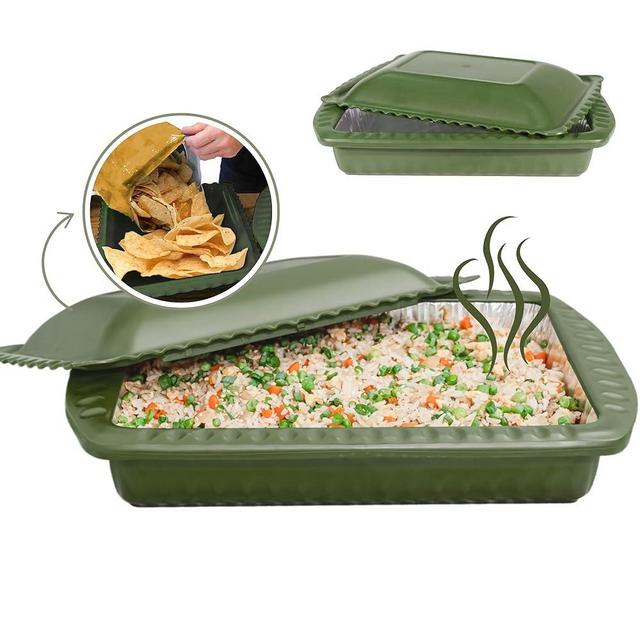 Foil Decor Foil Pan Holder with Lid, 9x13x2 Foil Pan Carrier w/Heat Resistant Handles, Foil Pan Supporter w/Lid, Includes 1 Foil Pan, Made in the USA Travel Serving Dish - Sage