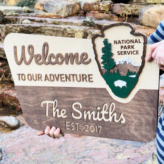 National Park Welcome Sign 3D, Personalized National Park Sign, NPS Inspired Family Name Sign, Custom Wood Sign, National Park Wedding Sign
