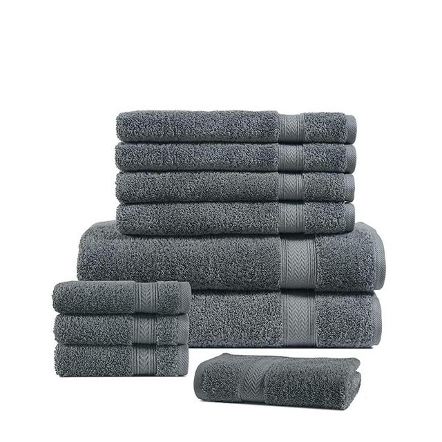 Grey Bath Towels Set - 10 Piece Towels for Bathroom, 2 Bath Towels, 4 Hand Towels, 4 Wash Cloths, 100% Cotton Towel Set, Quick Dry, Soft, Highly Absorbent Shower Towels, Spa Bath Towels