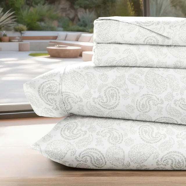 Floral & Paisley Patterns 4PC Sheet Set - Extra Soft - Becky Cameron, Coarse Paisley Gray, King