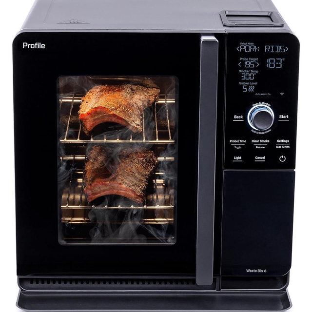 GE Profile Smart Indoor Smoker with Active Smoke Filtration, Precision Smoke Control, 5 Smoke Settings, WiFi Connected, Electric, Wood Pellet BBQ Countertop Small Appliance, Black