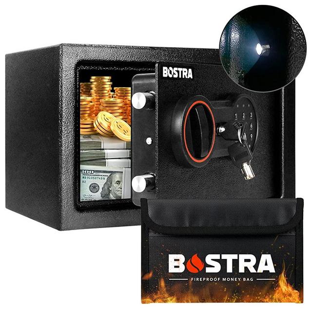 Bostra Fireproof Safe Box with Sensor Light & Fireproof Bag, Money Safe Box with Digital Keypad,Security Safe Box for Home, 0.5 Cubic Small Safe with Keys & Pass Code for Cash Jewelry Documents