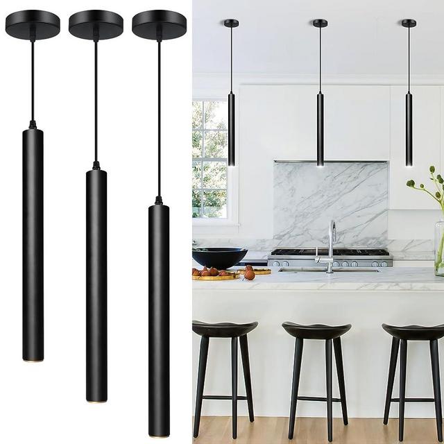 OKELI Modern Black Pendant Lights, LED Minimalist Pendant Lighting Fixture,Ceiling Hanging Strip Pendant Lighting for Kitchen Island Dinning Room,Bedroom,Bar,4000K,10W,ETL,3 Pack