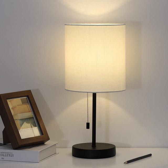 Black Desk Lamp, Nightstand Table Lamp, Metal Bedside Lamps with White Fabric Shade for Side Table, Study Desk, Dressers, Coffee Table in Bedroom, Dorm Room