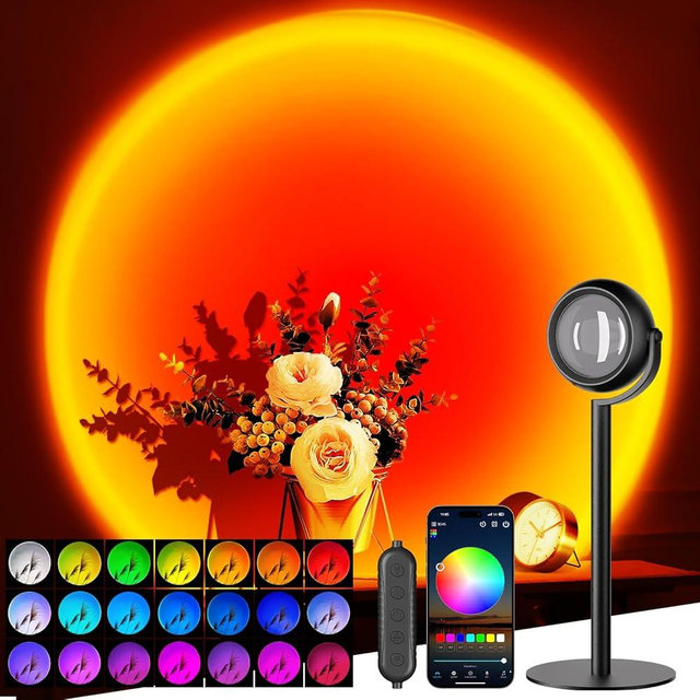 Neroupe Upgraded Sunset Lamp Projector with APP Control, Endless Color Changing Led Lights, Sunlight Lamp Mood Lighting Sunset Lamps, for Party Bedroom Room Decor Christmas Gifts Photography