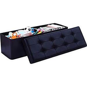 Ellington Home Foldable Tufted Faux Leather Large Storage Ottoman Bench Foot Rest Stool/Seat - 15" x 45" x 15" (Navy)