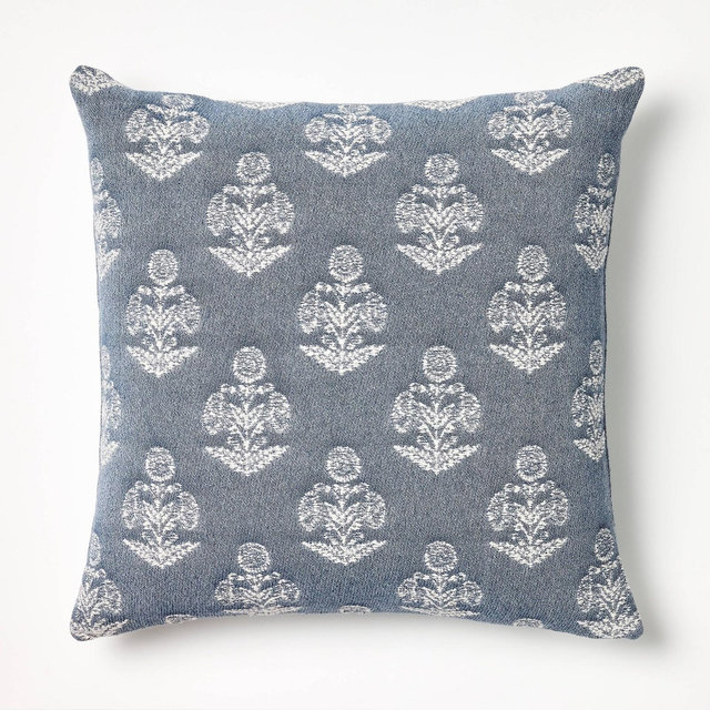 Woven Block Print Square Throw Pillow Blue/Cream - Threshold™ designed with Studio McGee